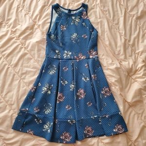 Xhileration Blue Floral Scuba Knit Skater Dress size XS extra small